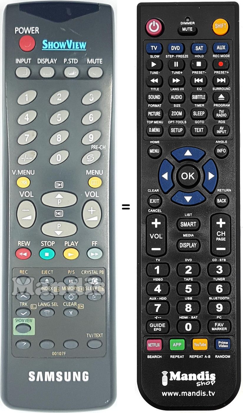 Mando a distancia equivalente Samsung 00107 F