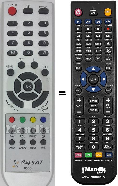 Télécommande équivalente Bigsat6500