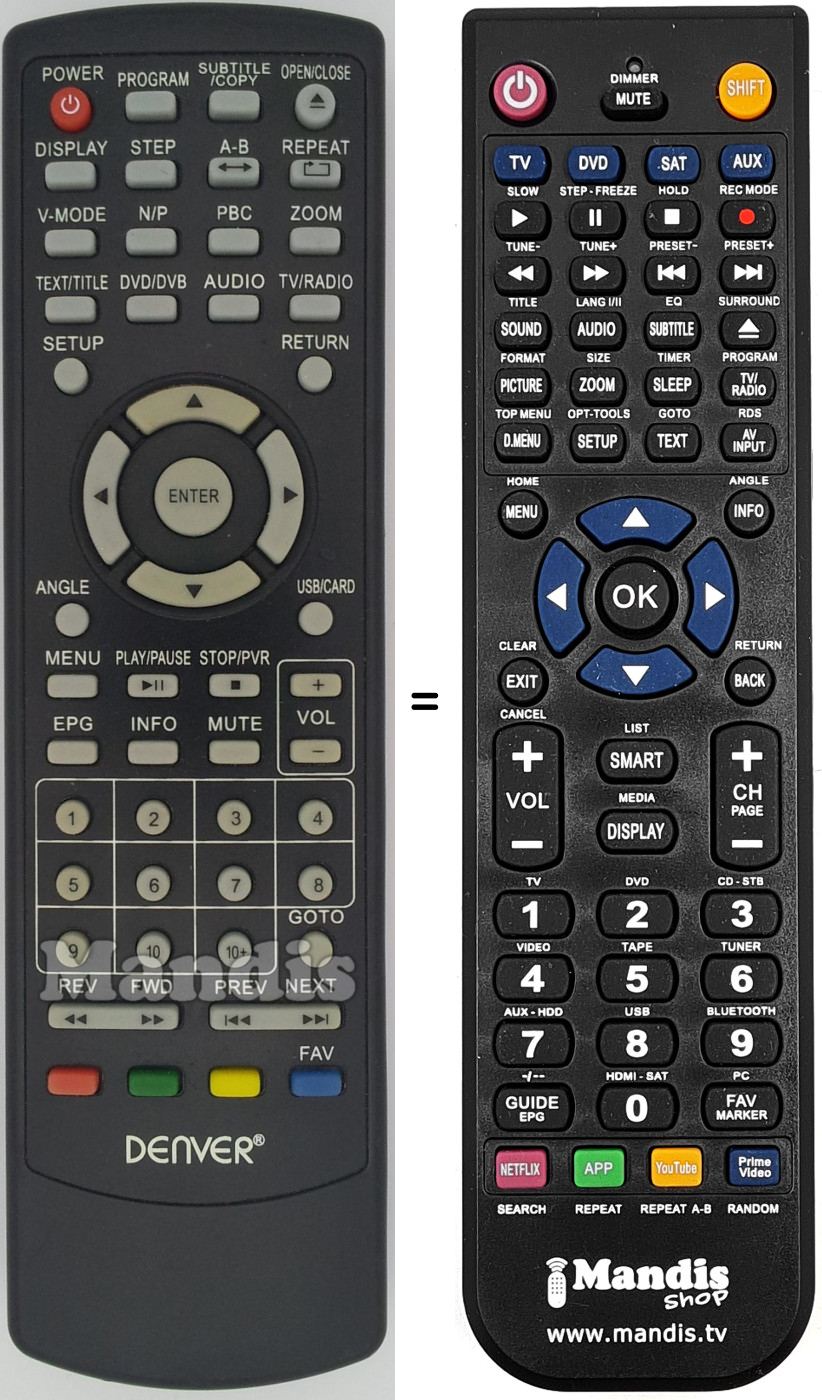 Replacement remote control Denver DVU-1238DVBT