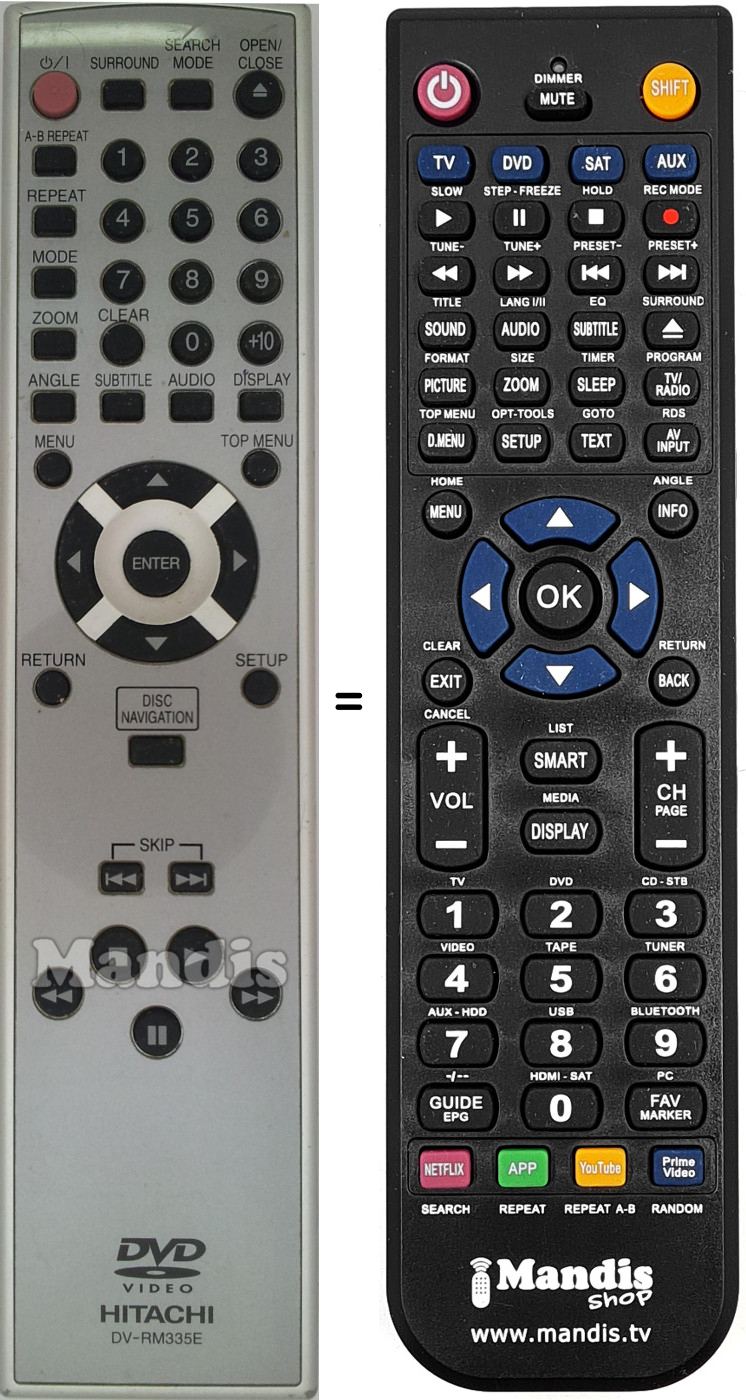 Replacement remote control Hitachi DV-RM 335 E