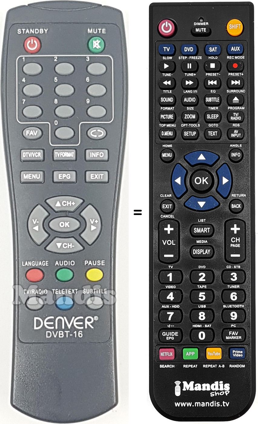 Replacement remote control Denver DVBT16