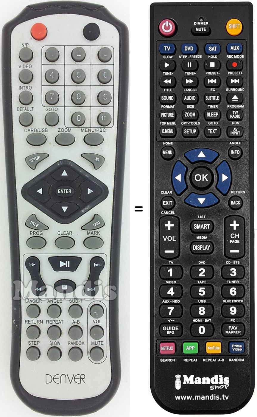 Replacement remote control Denver DVH1019