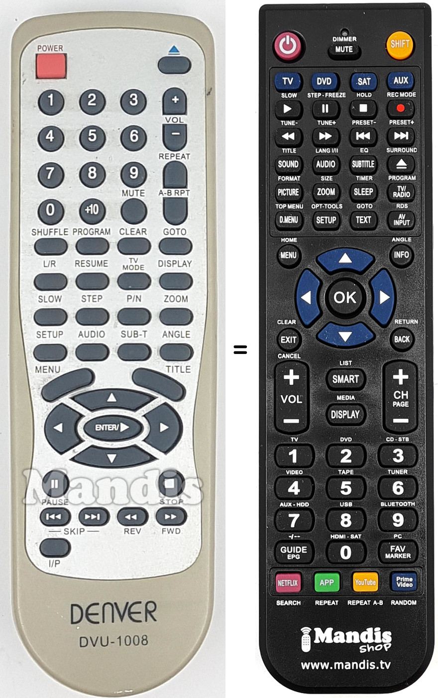 Replacement remote control DVU-1008