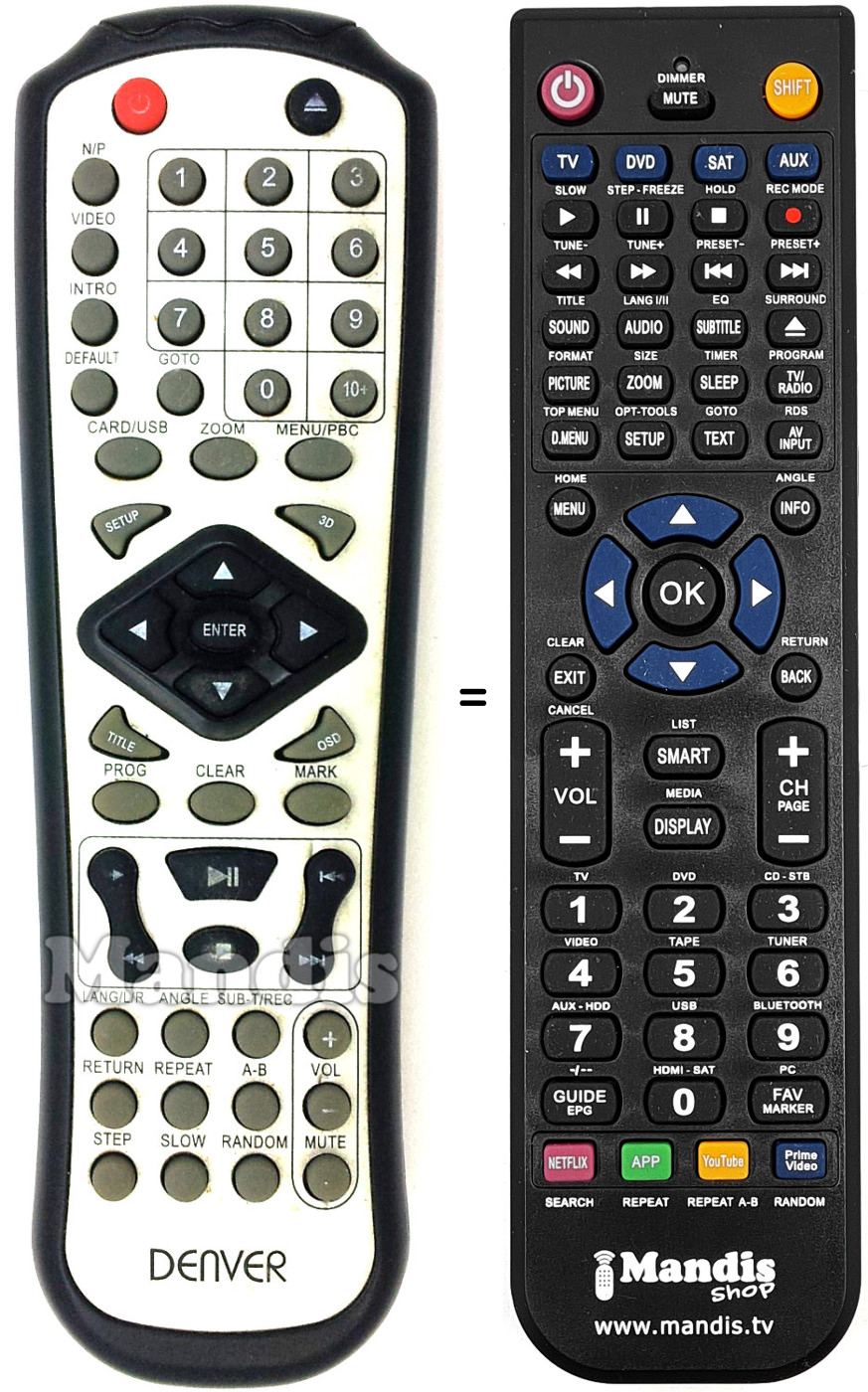 Replacement remote control Denver DVU1009