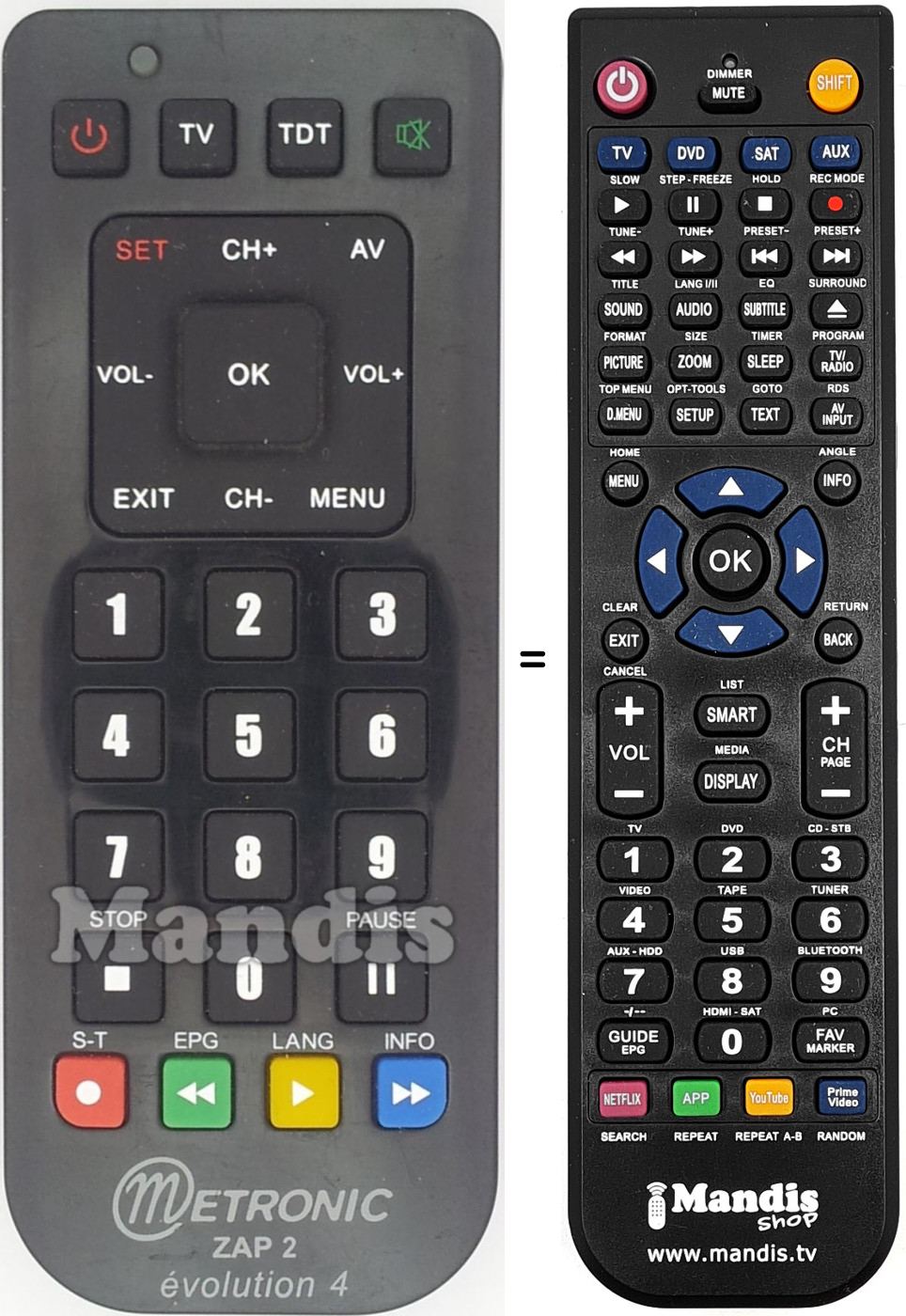 Télécommande équivalente ZAP 2 evolution 4