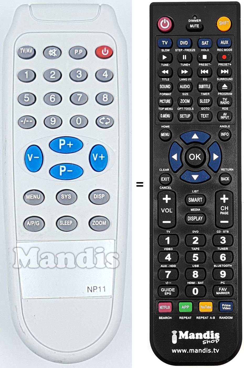 Télécommande équivalente NP11