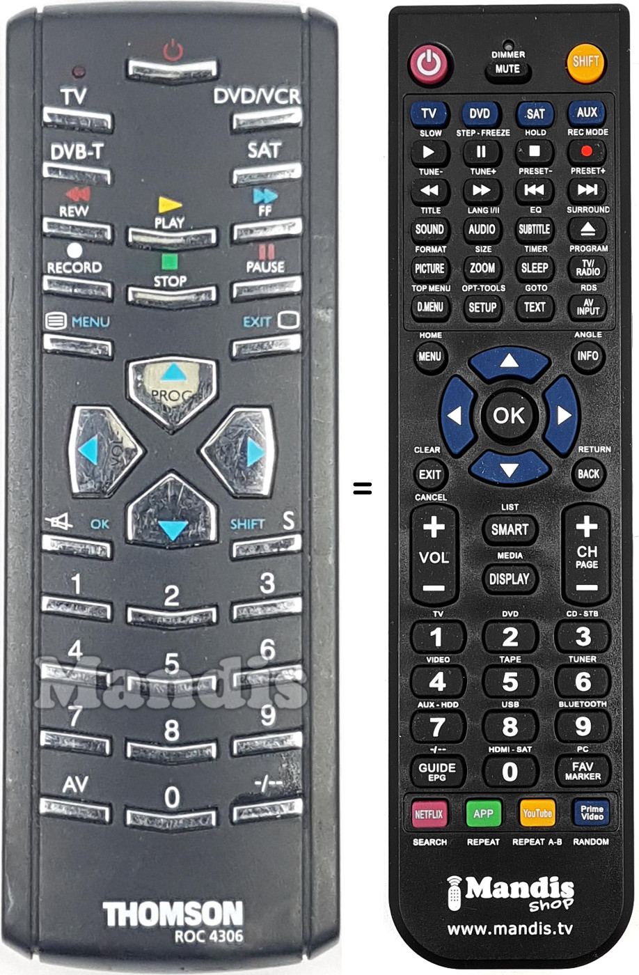 Mando a distancia equivalente ROC4306