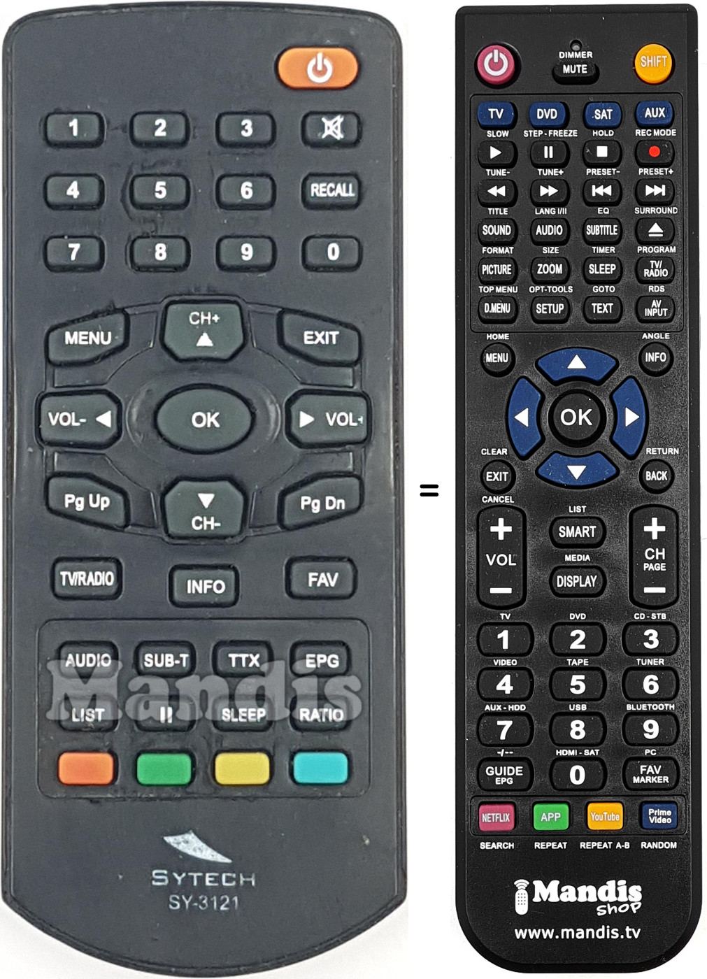 Télécommande équivalente SYTECH SY-3121