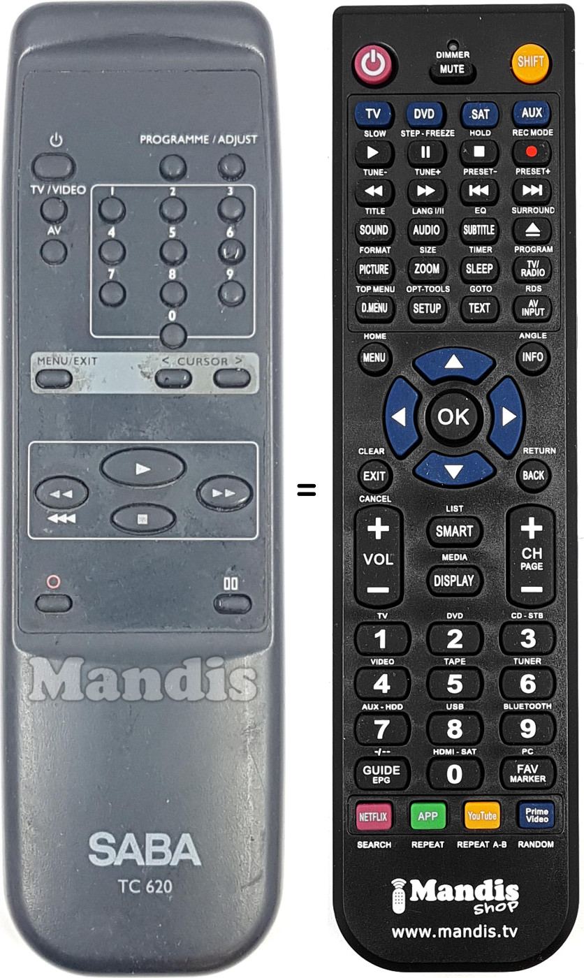 Télécommande équivalente TC620-Saba