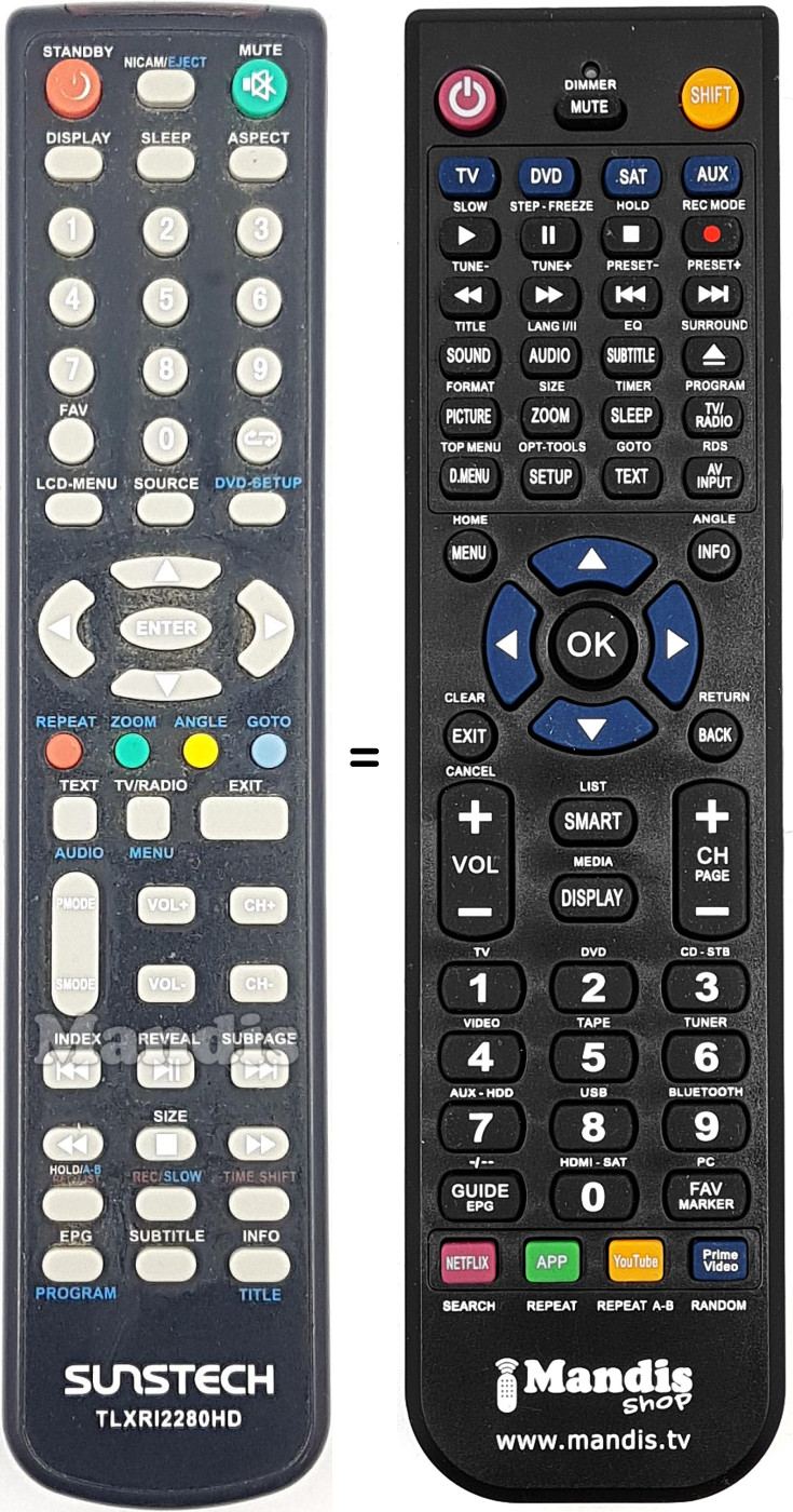 Replacement remote control TLXRI2280HD