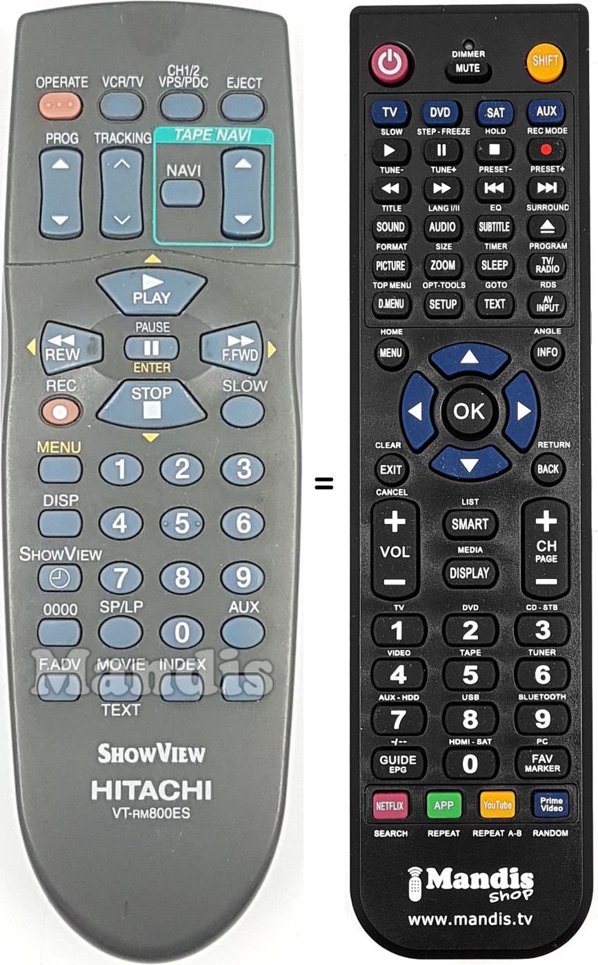 Replacement remote control Hitachi VT-RM 800 ES