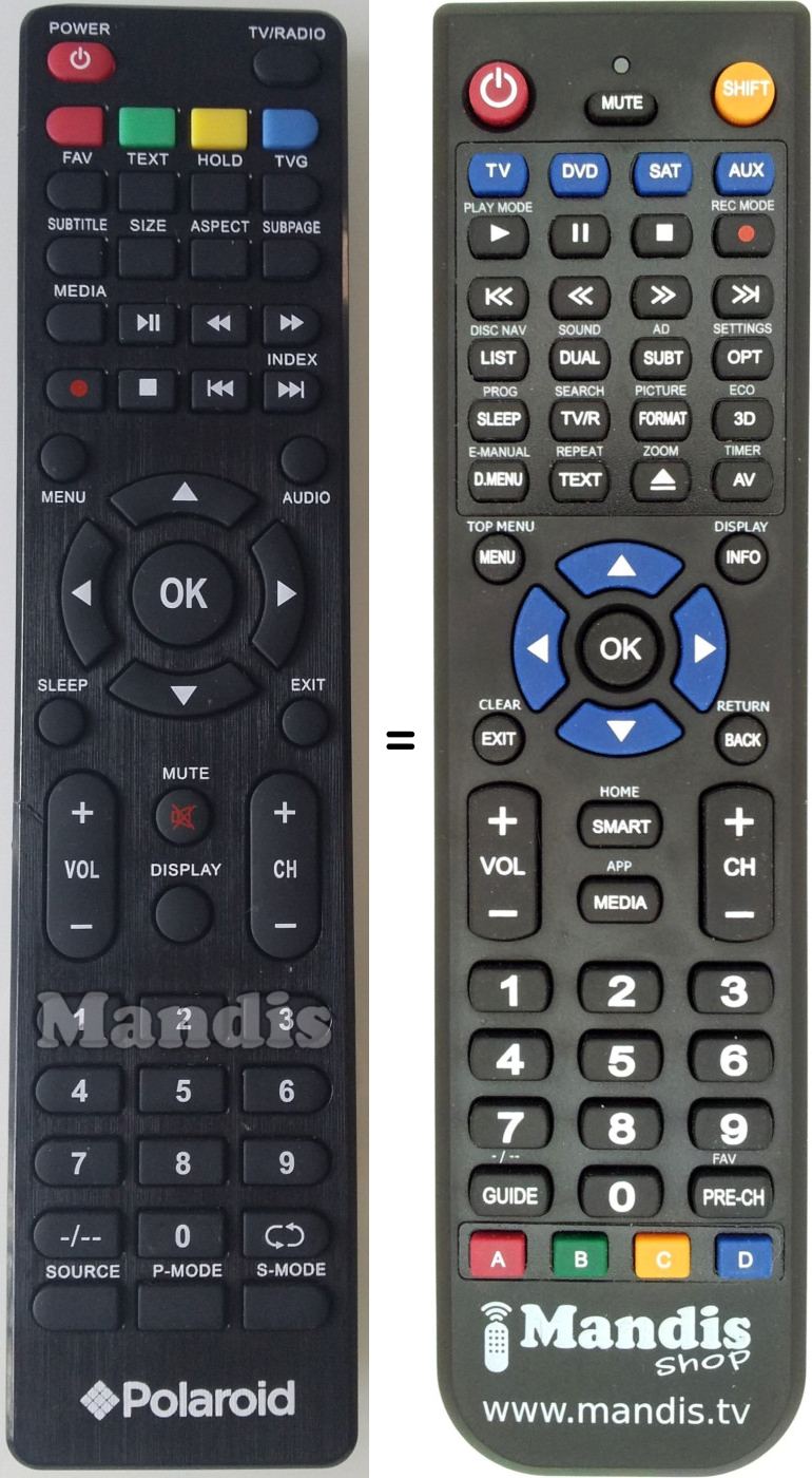 universal remote codes for polaroid tv