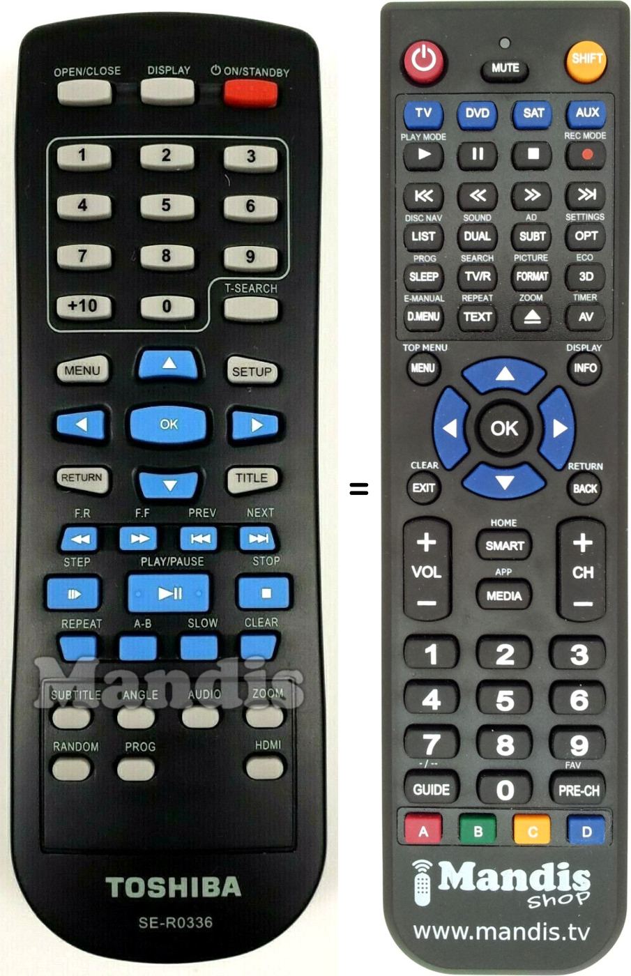 Replacement Remote Control for Toshiba SD3010KB 