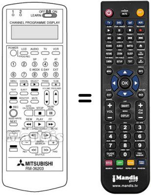 Télécommande équivalente RM 36203 Télécommande équivalente RM 36203