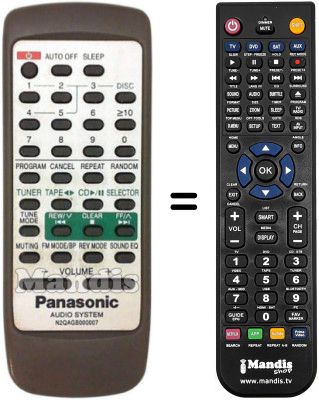 Télécommande équivalente Panasonic N2QAGB000007