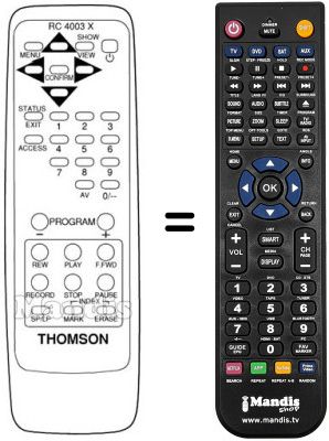 Télécommande équivalente Thomson VPH6400 Télécommande équivalente Thomson VPH6400