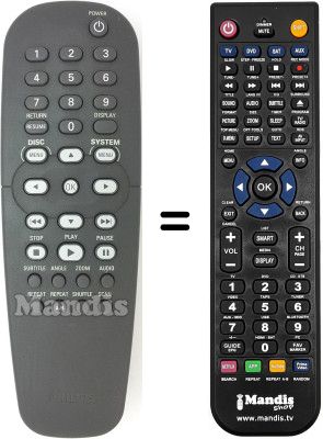 Replacement remote control Philips DVD622 / 021 Replacement remote control Philips DVD622 / 021