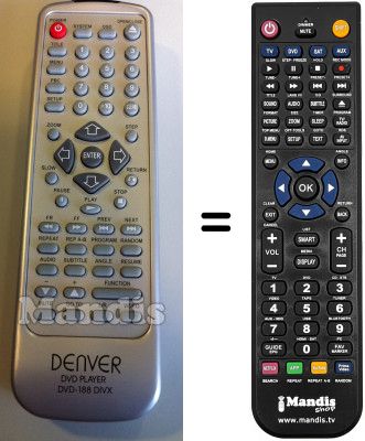 Replacement remote control Denver DVD188 Divx