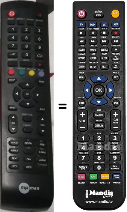 Replacement remote control MPMAN LEDTV492 MKII