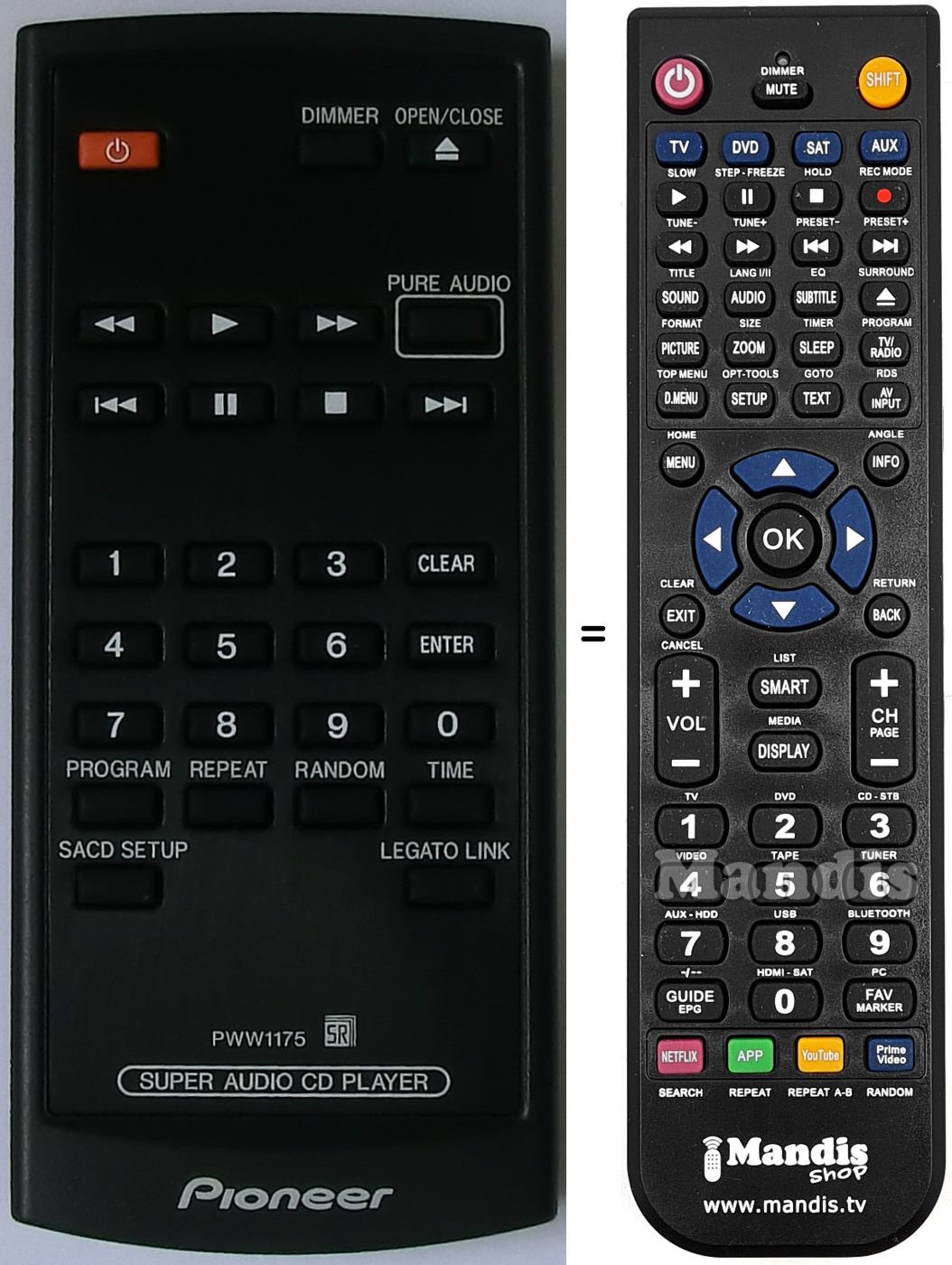 Mando a distancia equivalente Pioneer PWW1175