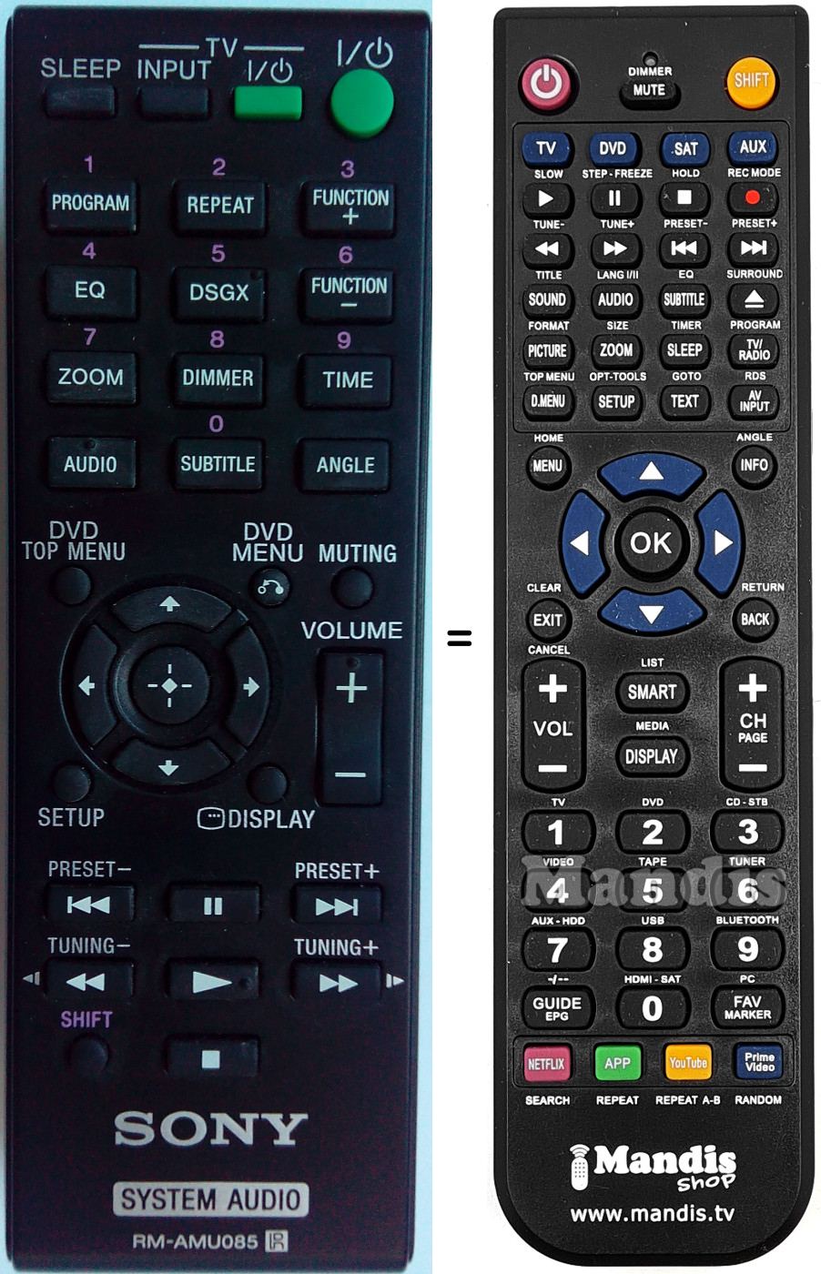 Replacement remote control RMAMU085