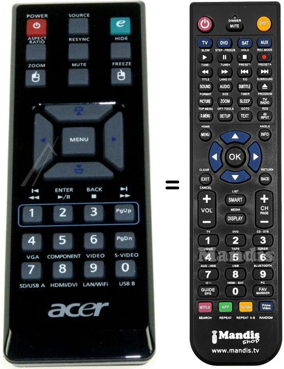 Télécommande équivalente Acer X1110A