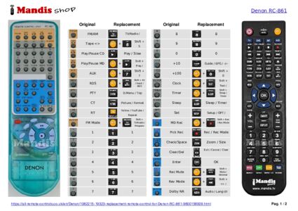 Remote control for DENON RC-861 (9600156009)